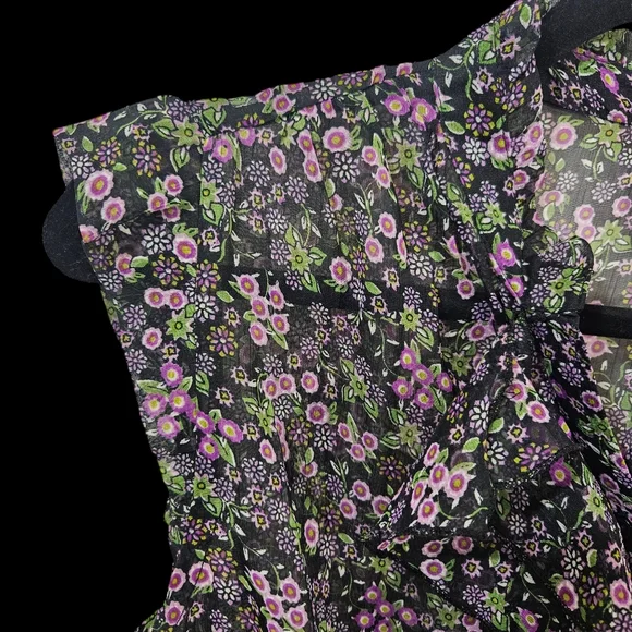 Fire Los Angeles Ruffled Sheer Floral Top Size Large - Picture 4 of 13
